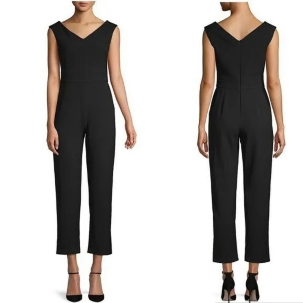 NWT Maje Women’s Black Sleveless Pama V-Neck Fitted Crepe Jumpsuit - 34
